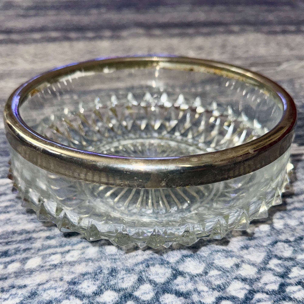 Vintage Genuine Crystal Bowl with Silver-plated Rim (Made In England) - Picture 1 of 16